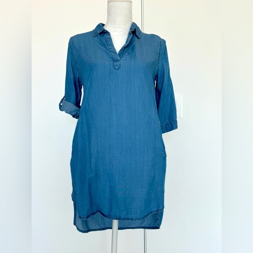 Thread & Supply Chambray Shirt Dress XS Blue Tab Sleeve Pocket Casual